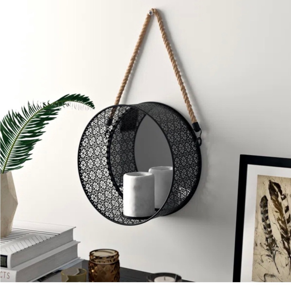 Elegant Black Wall Mirror with Rope Accent